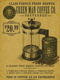 Glass French Press Brewer Green Man Coffee Co. Preferred