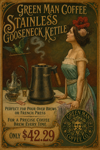 Green Man Coffee Stainless Gooseneck Kettle